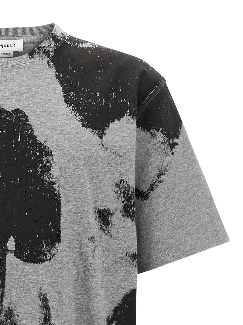 Alexander McQueen Gray Cotton T-Shirt with Skull Print