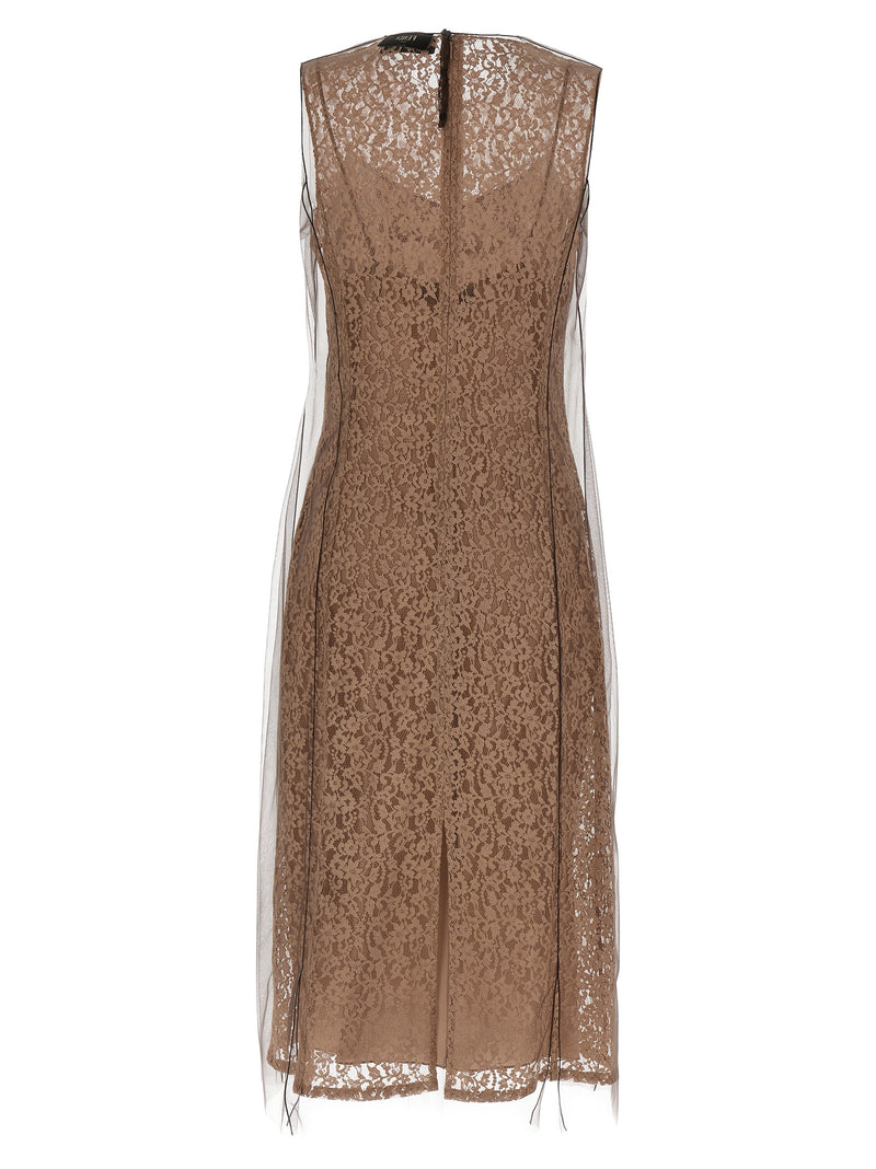 Fendi Beige Cotton Midi Dress with Floral Lace