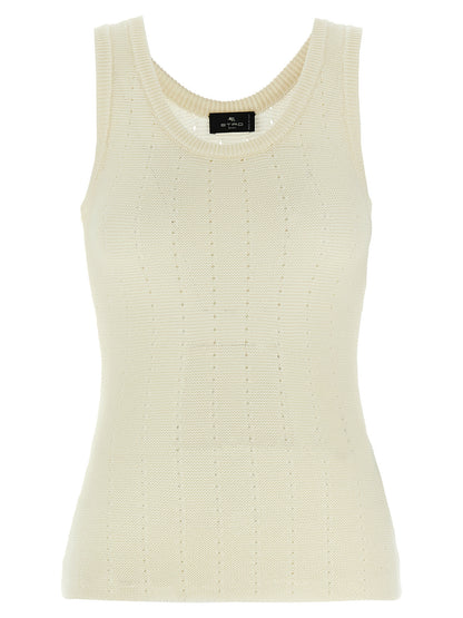 Etro White Silk Sleeveles T-Shirt