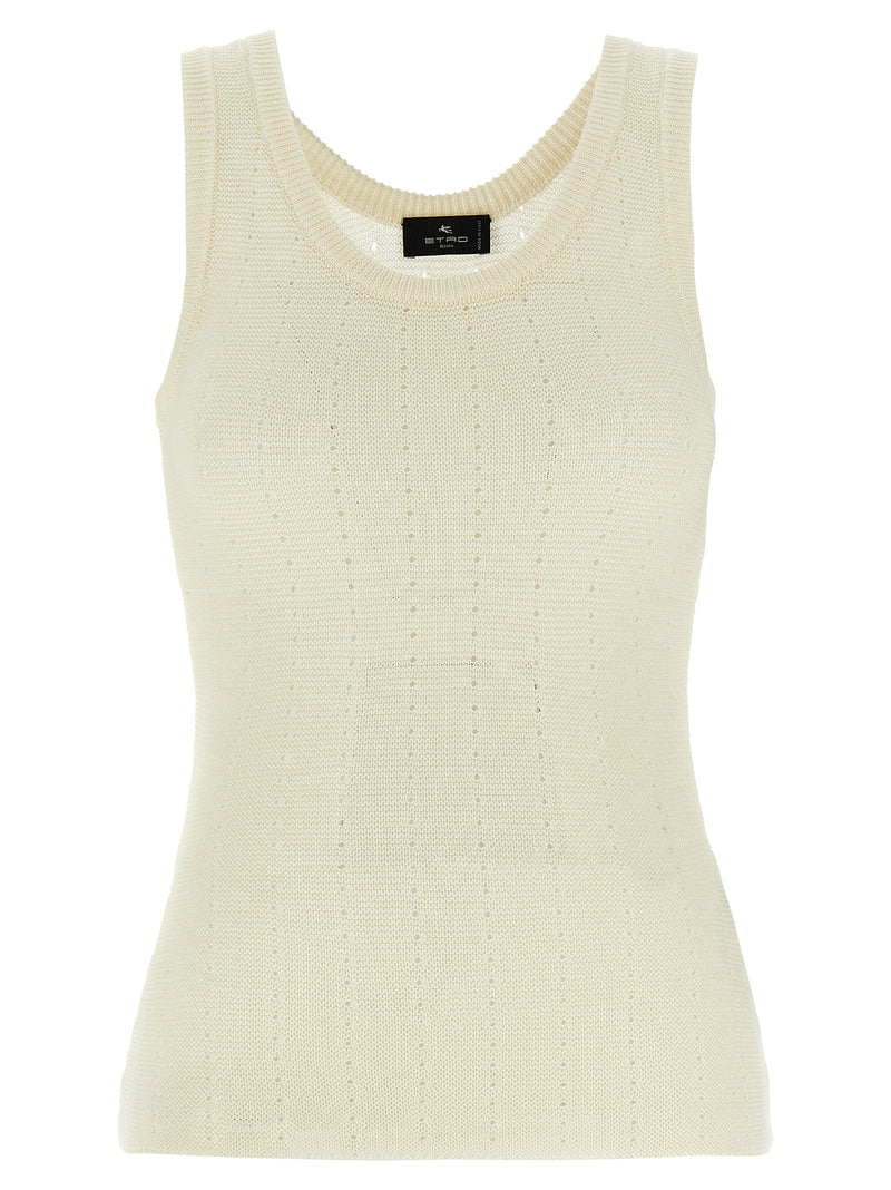 T-shirt sans manches en soie blanche Etro