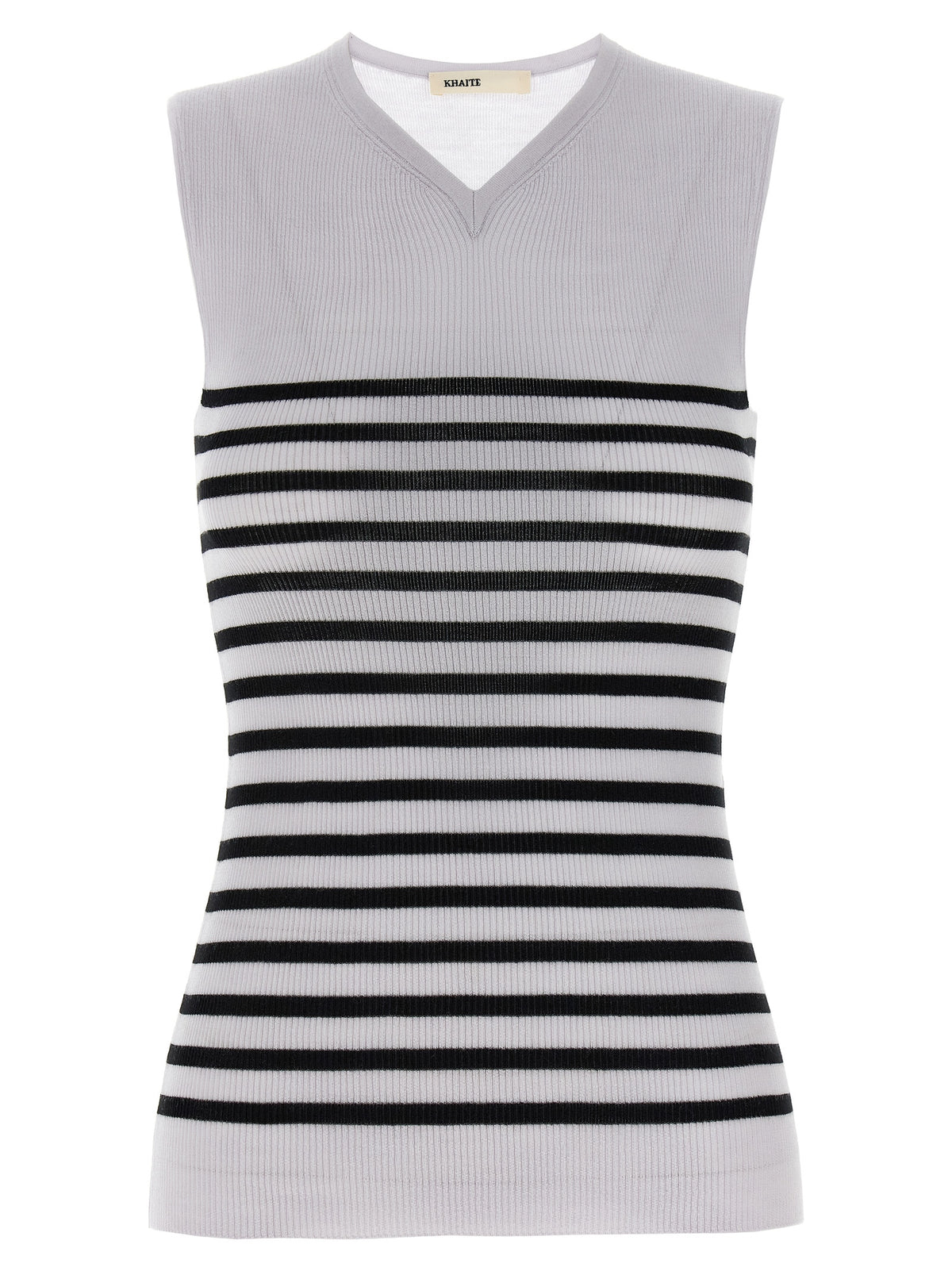 T-shirt sans manches bicolore en laine Khaite