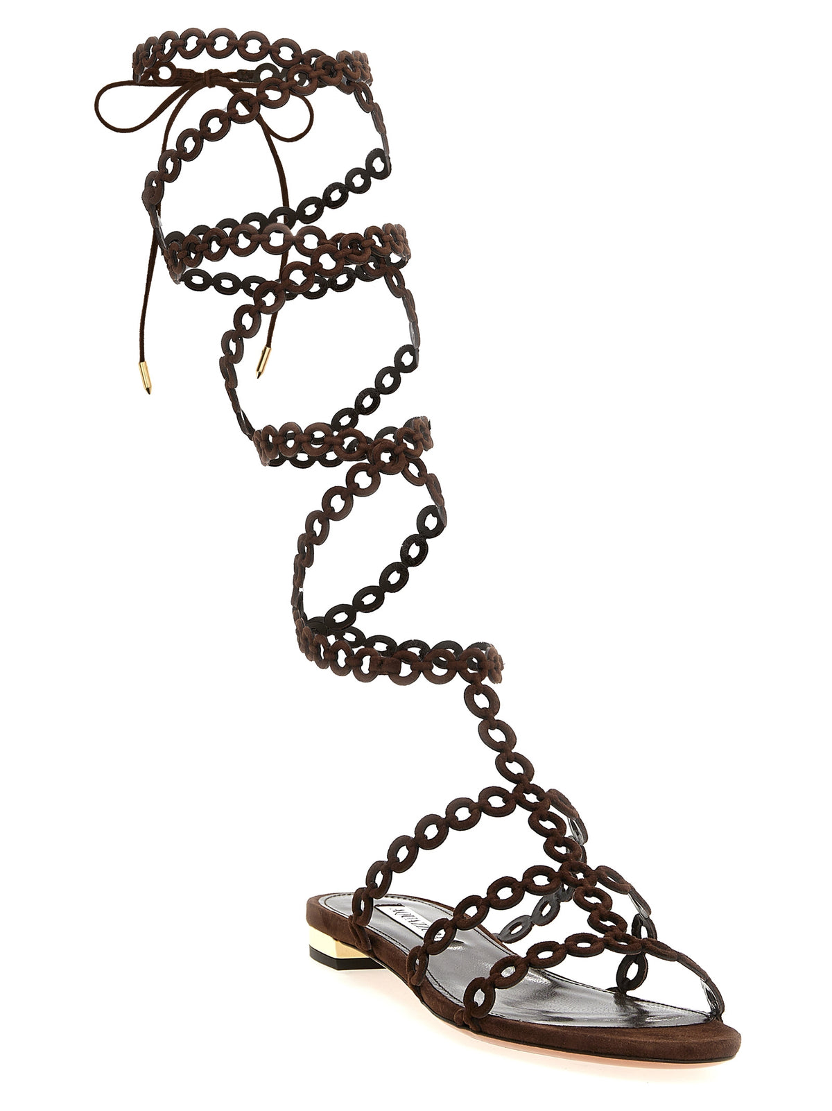 Sandales plates Aquazzura en peau de chèvre marron