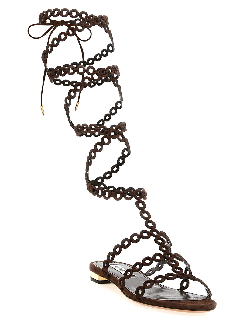 Sandales plates Aquazzura en peau de chèvre marron