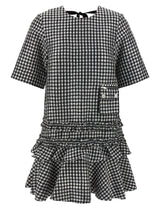 Ganni Bicolor Polyester Short Dress - Crinkled Check Mini