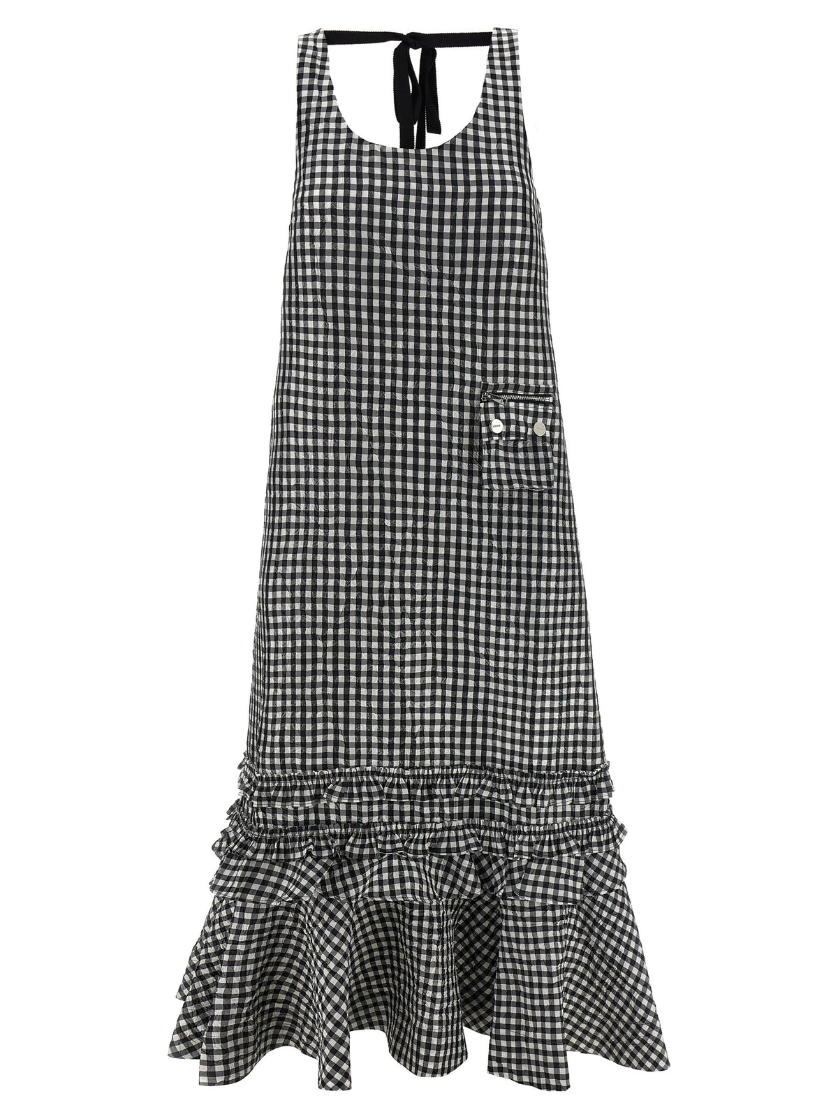 Ganni Black Crinkled Check Midi Dress - Sustainable Chic
