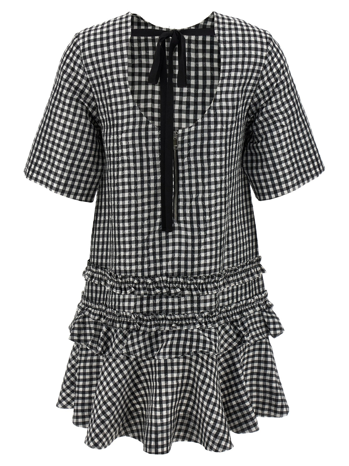 Ganni Bicolor Polyester Short Dress - Crinkled Check Mini