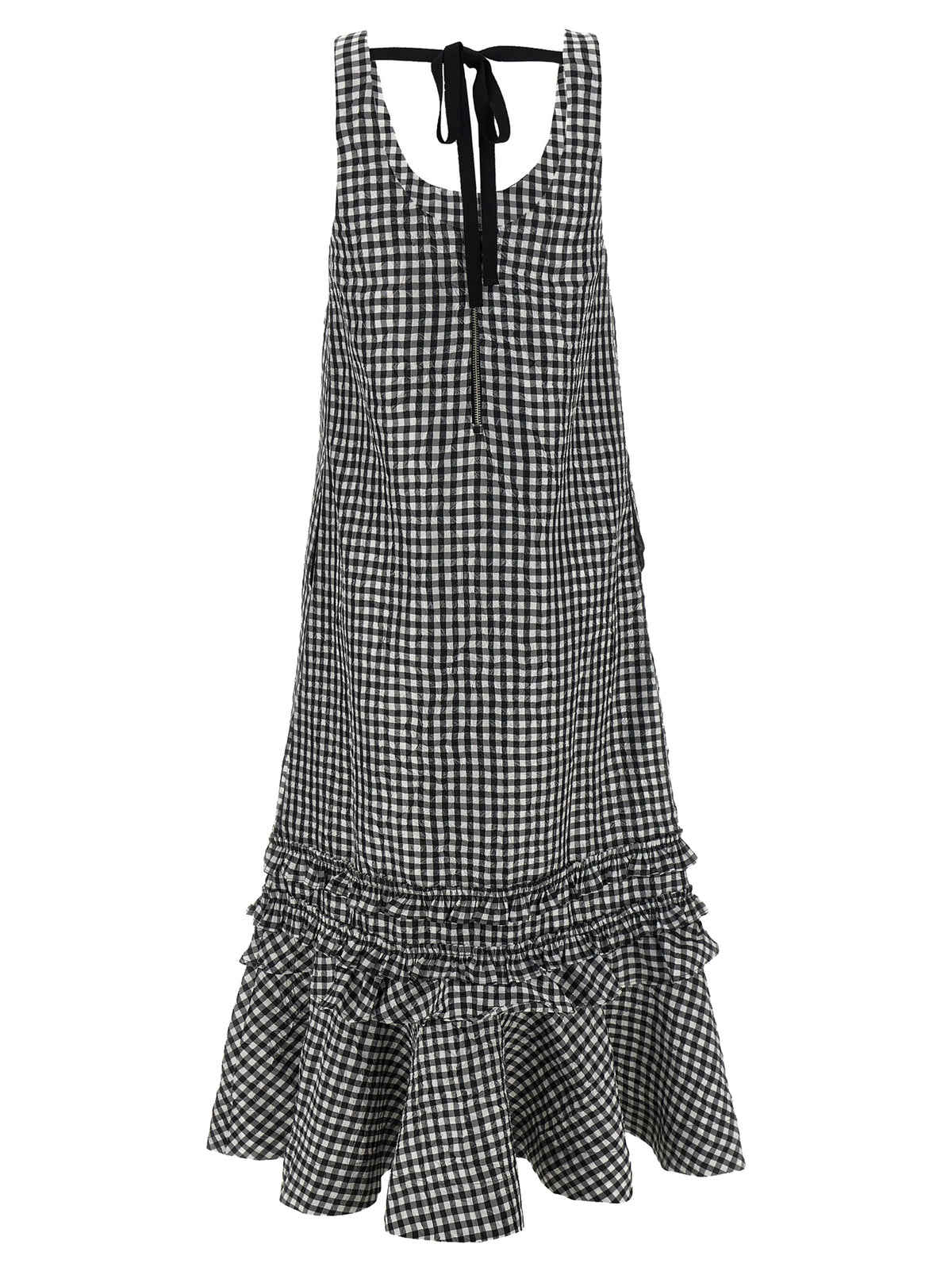 Ganni Black Crinkled Check Midi Dress - Sustainable Chic