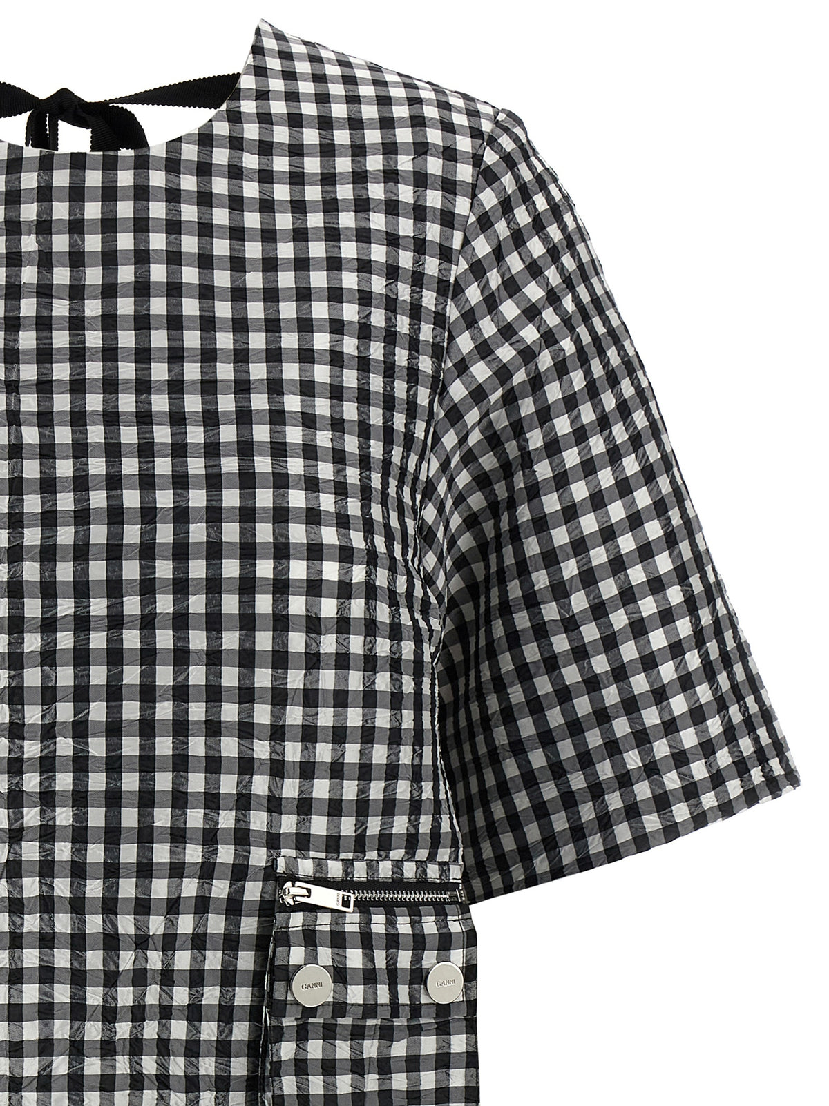 Ganni Bicolor Polyester Short Dress - Crinkled Check Mini