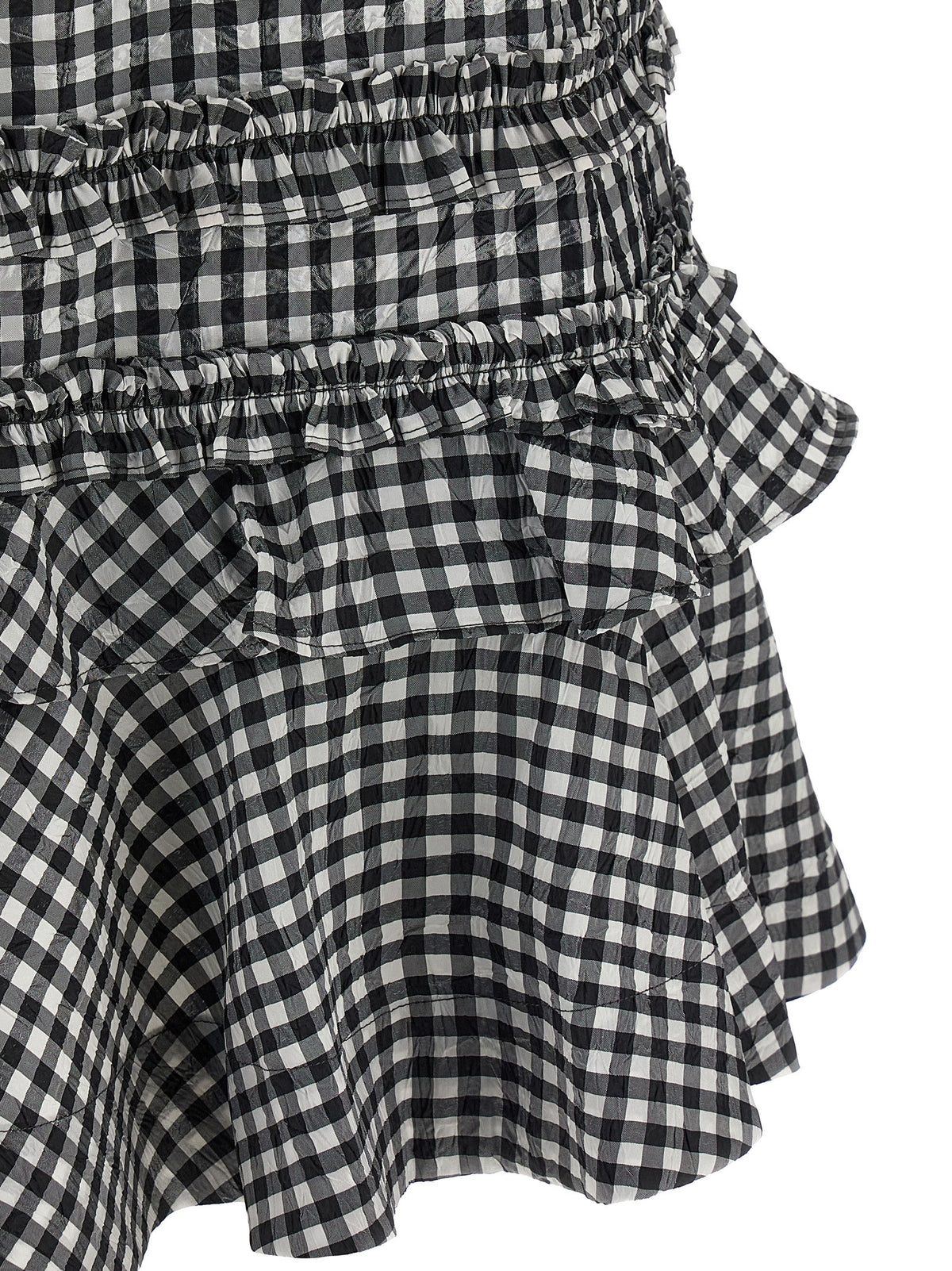 Ganni Bicolor Polyester Short Dress - Crinkled Check Mini