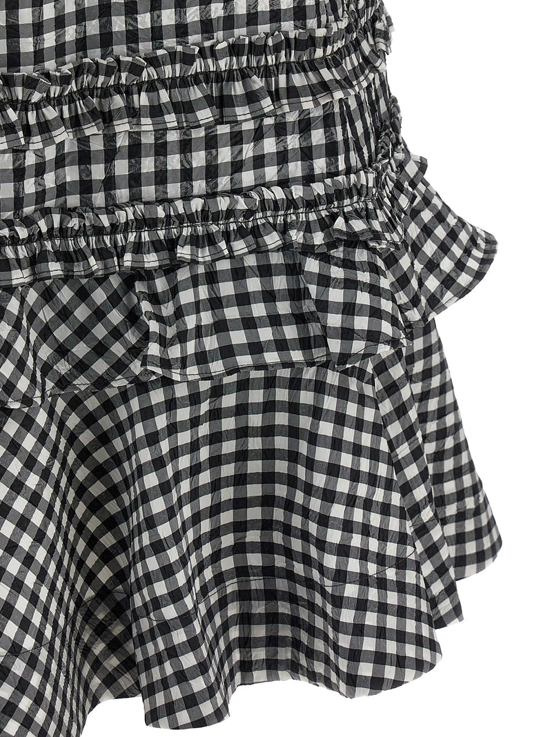 Ganni Bicolor Crinkled Check Mini Dress for Women