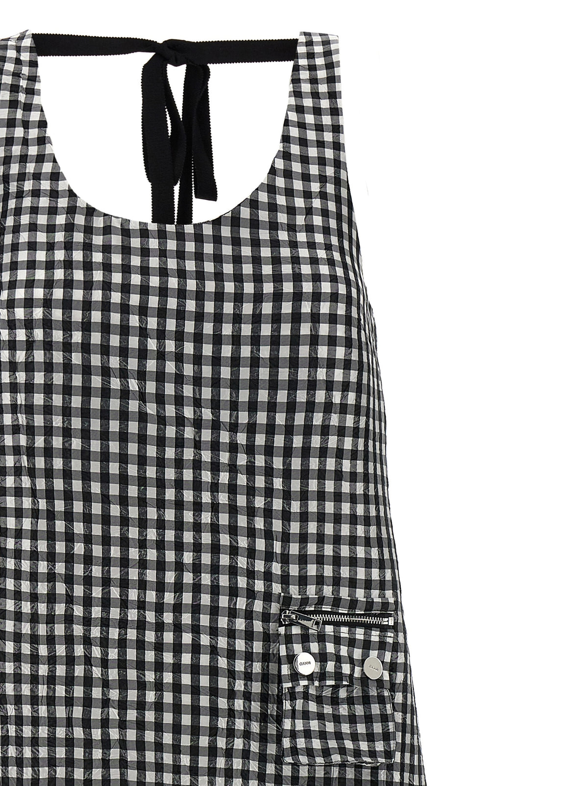 Ganni Black Crinkled Check Midi Dress - Sustainable Chic