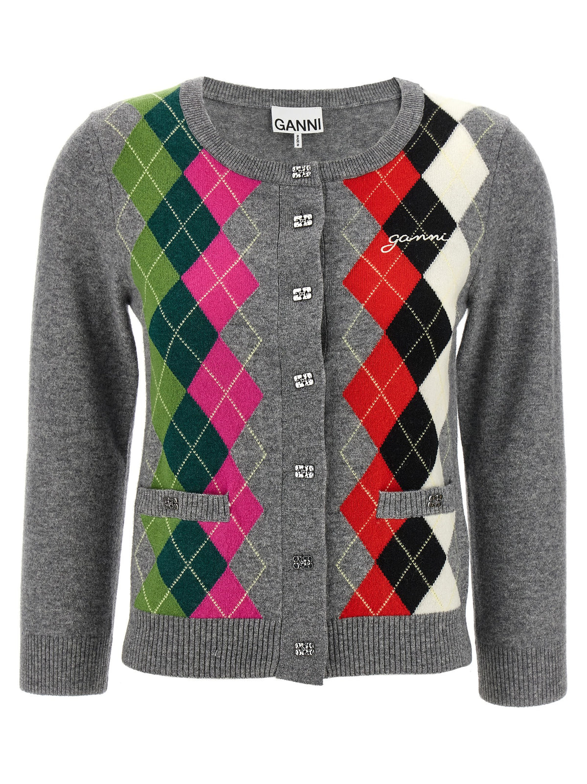 Cardigan Ganni en laine mérinos grise