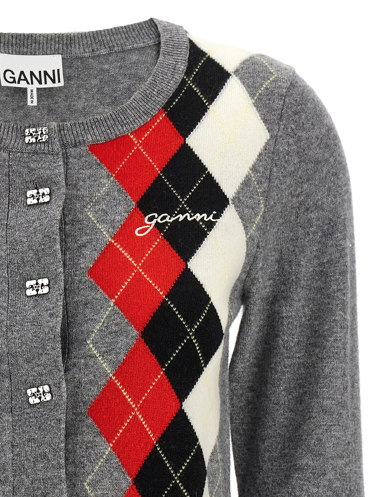 Cardigan Ganni en laine mérinos grise