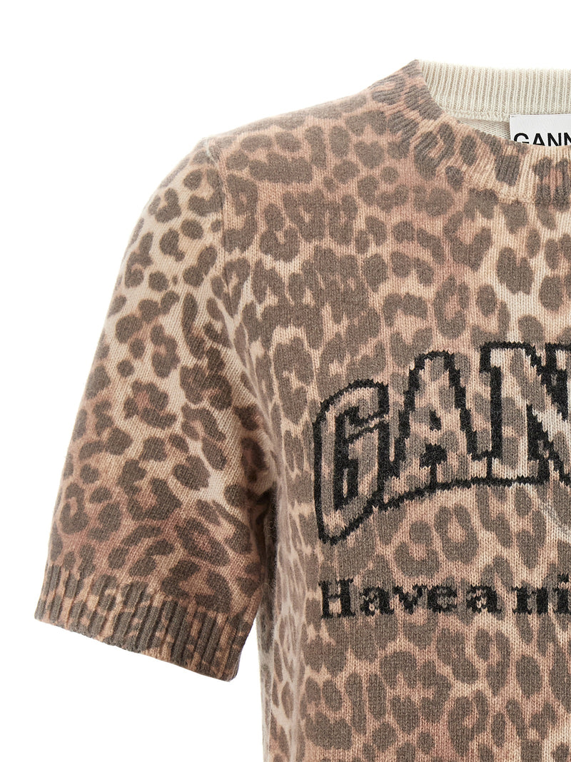 T-shirt en laine marron Ganni