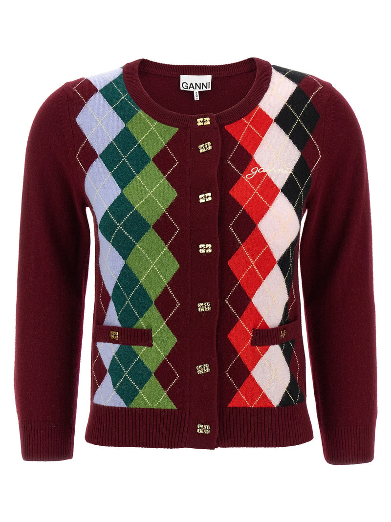 Ganni Bordeaux Merino Wool Cardigan - Luxurious Layering Piece