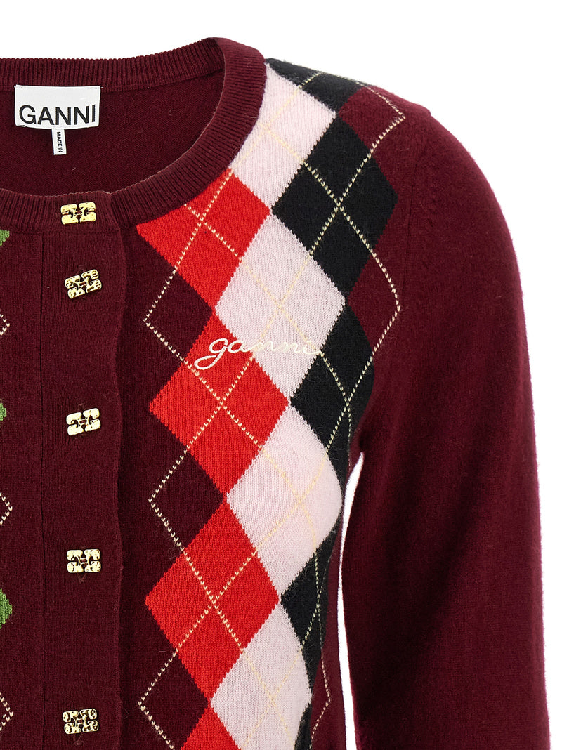 Ganni Bordeaux Merino Wool Cardigan - Luxurious Layering Piece