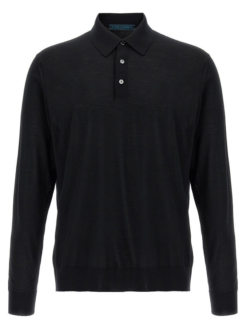 Kiton Black Wool Polo Shirt