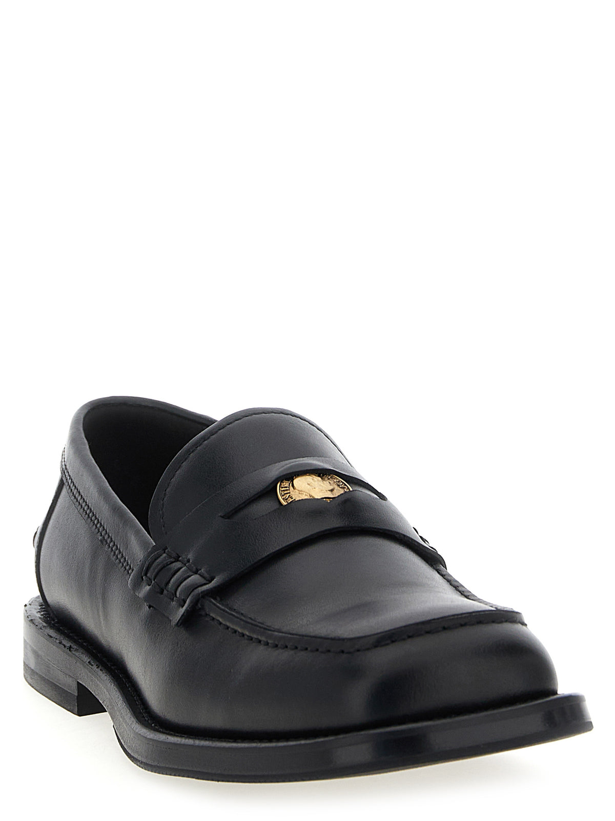 Moschino Berlin Black Velvet Leather Slip-On Loafers