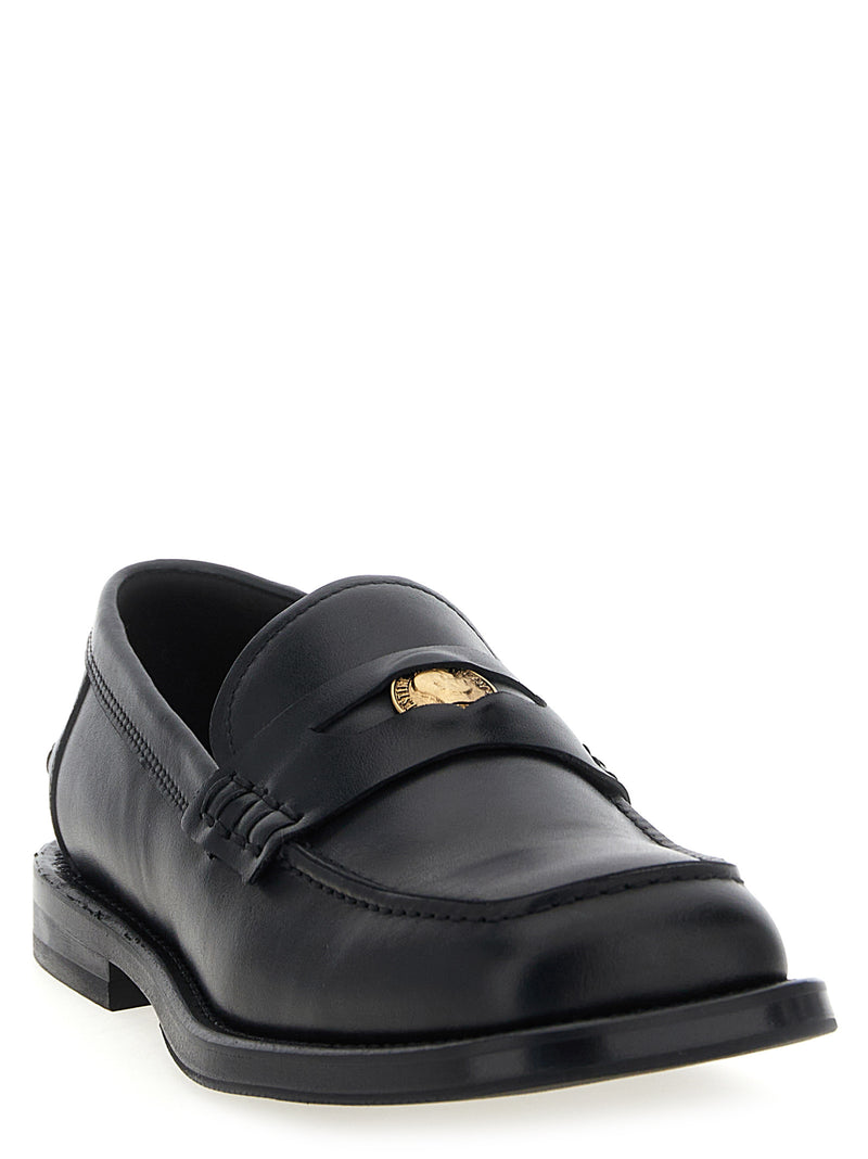 Moschino Berlin Black Velvet Leather Slip-On Loafers
