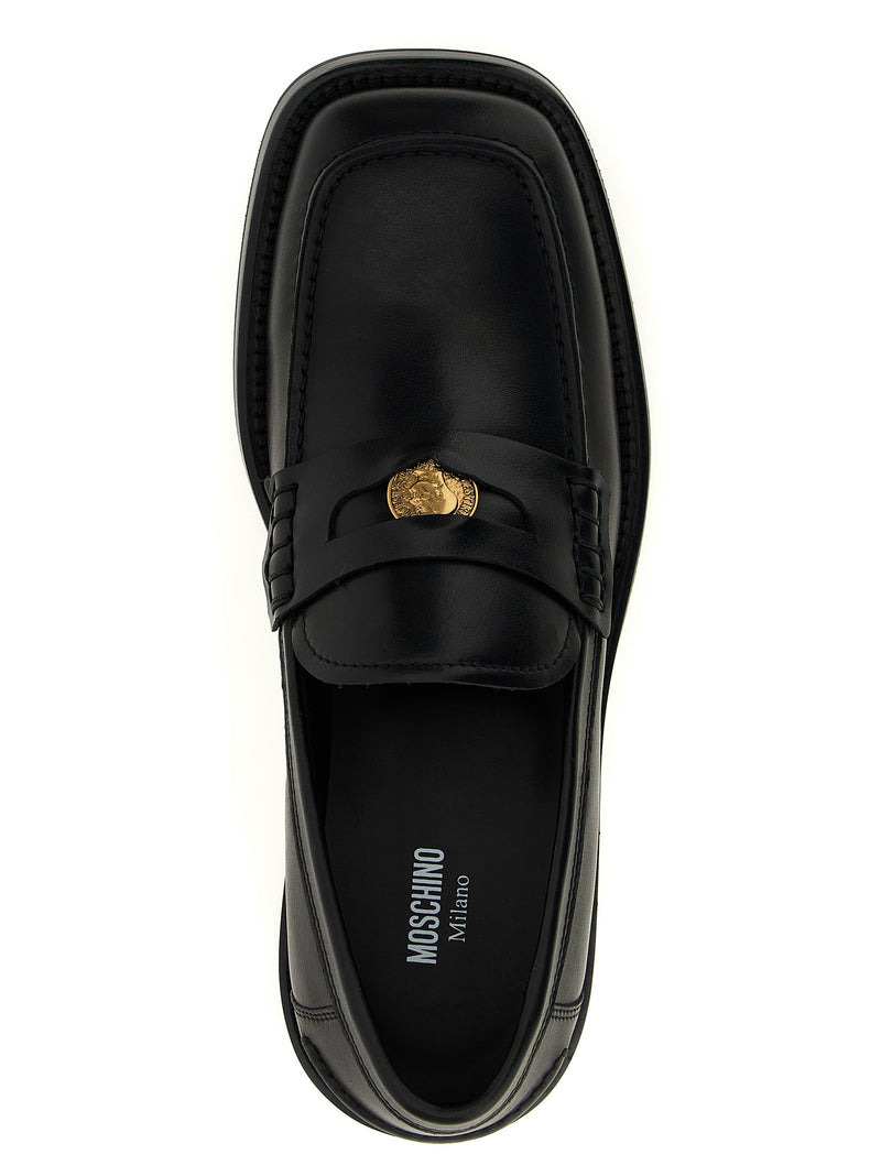 Moschino Berlin Black Velvet Leather Slip-On Loafers