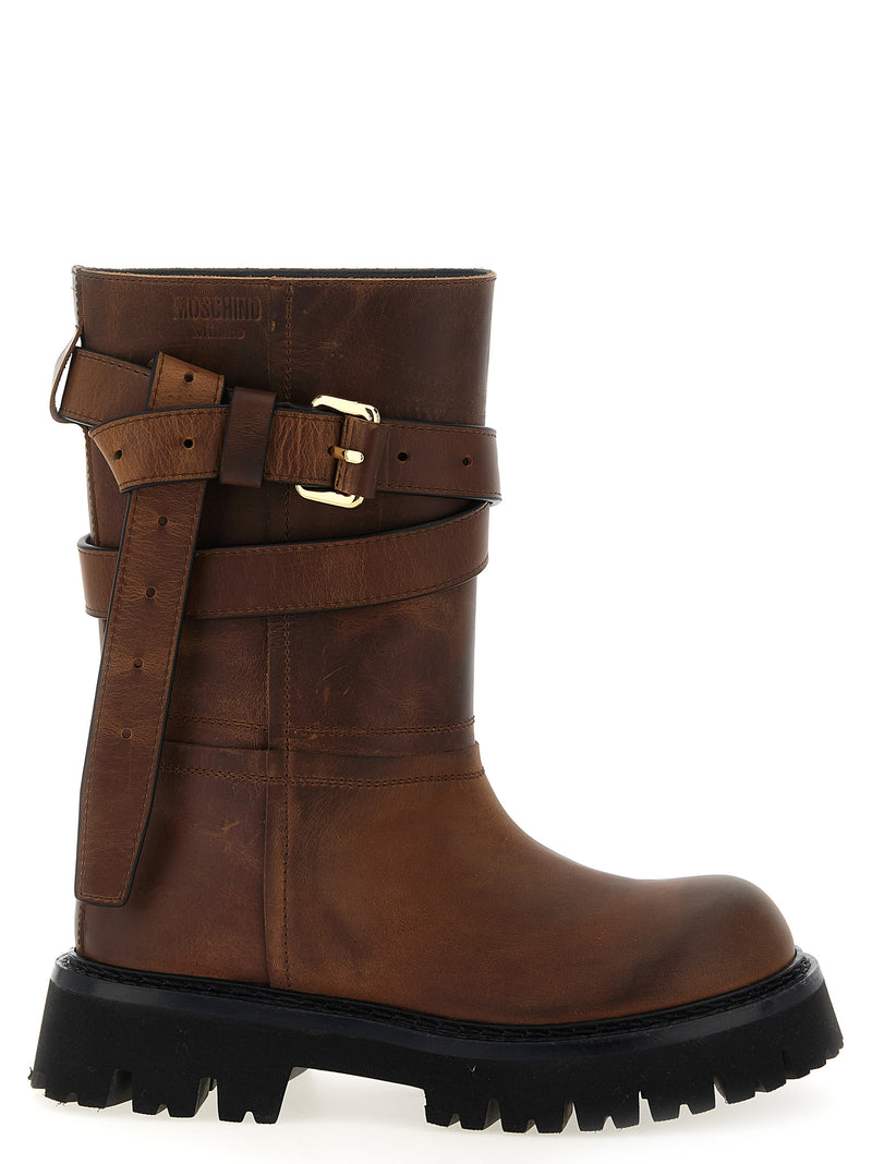 Moschino Brown Velvet Leather Over The Knee Boots