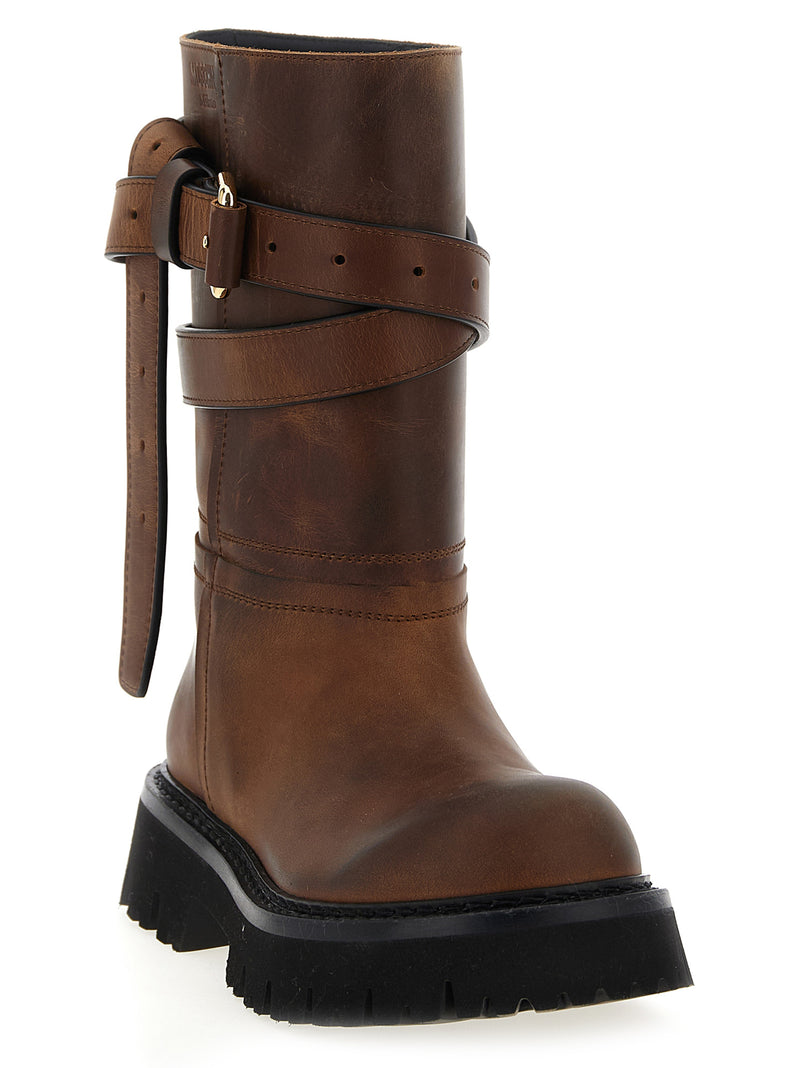 Moschino Brown Velvet Leather Over The Knee Boots