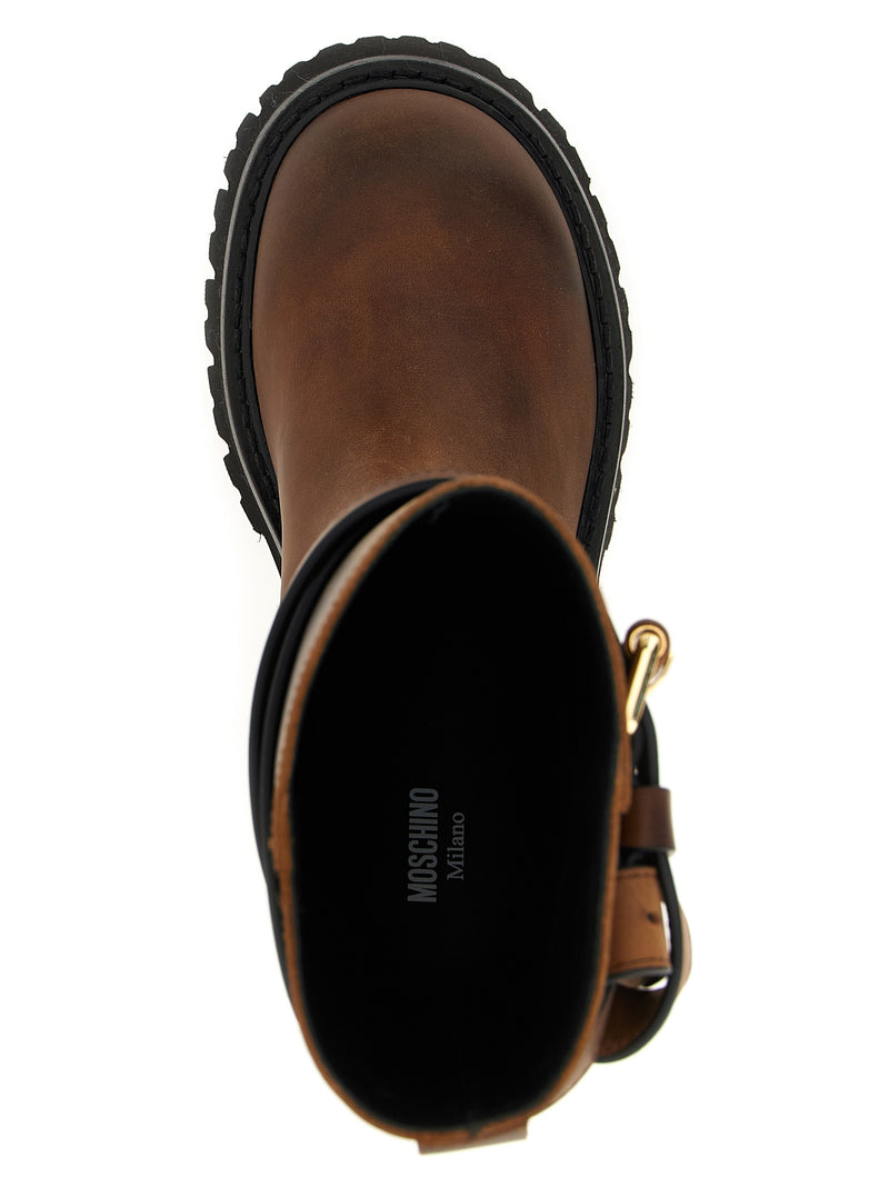 Moschino Brown Velvet Leather Over The Knee Boots