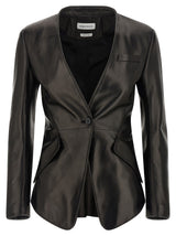 Alexander McQueen Black Lamb Leather Blazer