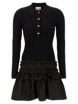 Ganni Melange Rib Knit Mini Dress in Black