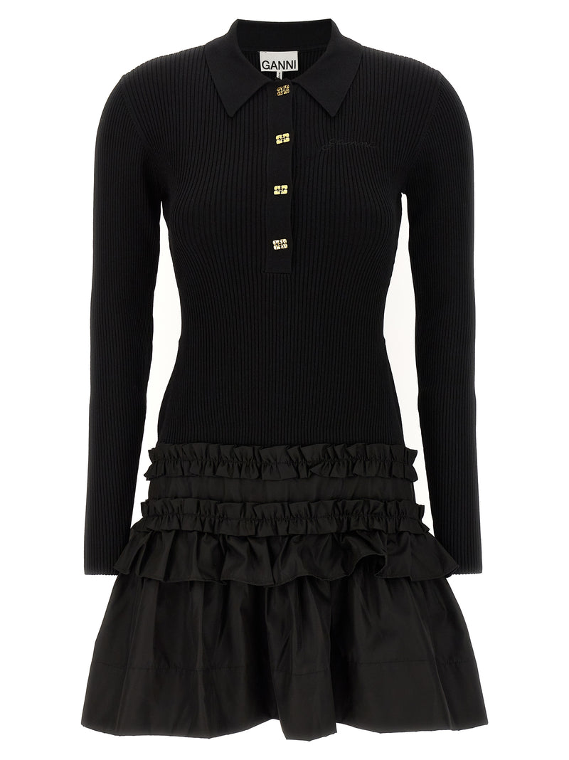 Ganni Melange Rib Knit Mini Dress in Black