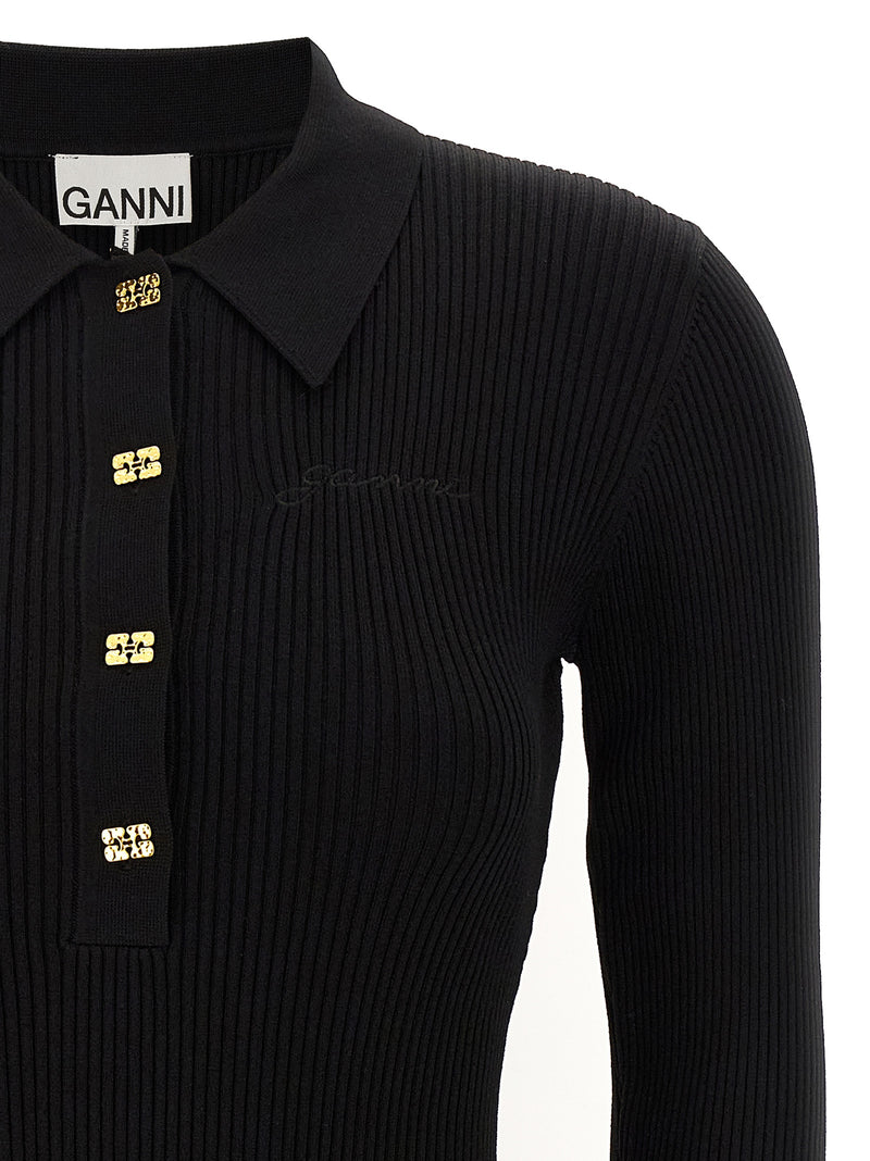 Ganni Melange Rib Knit Mini Dress in Black