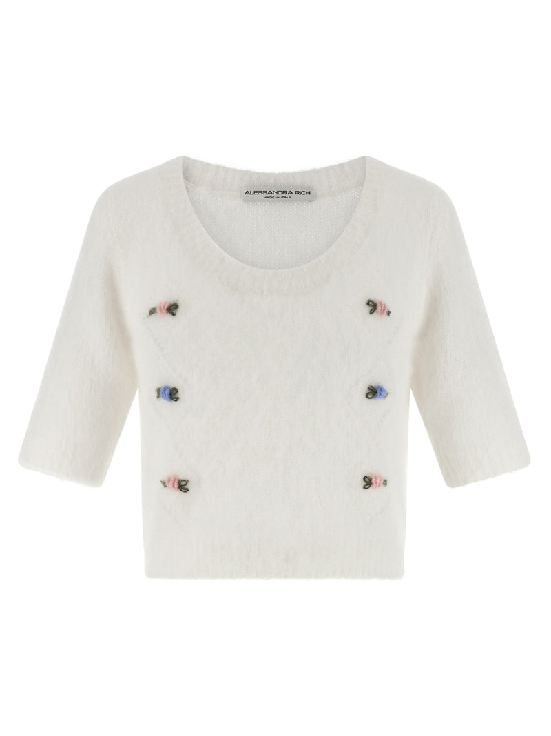 Alessandra Rich White Wool Cardigan
