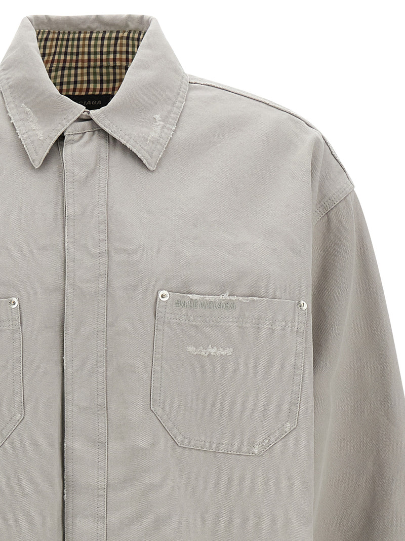 Balenciaga Gray Cotton Workwear Overshirt for Men