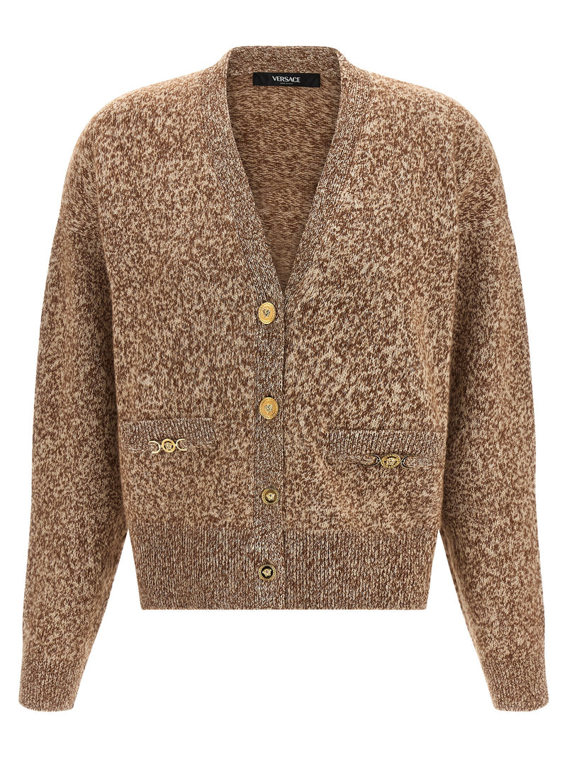 Versace Beige Virgin Wool Cardigan with Medusa Button