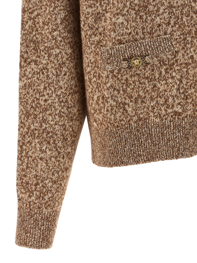 Versace Beige Virgin Wool Cardigan with Medusa Button