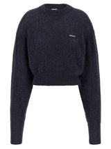 ROTATE BIRGER CHRISTENSEN Blue Knit Puff Cropped Cardigan