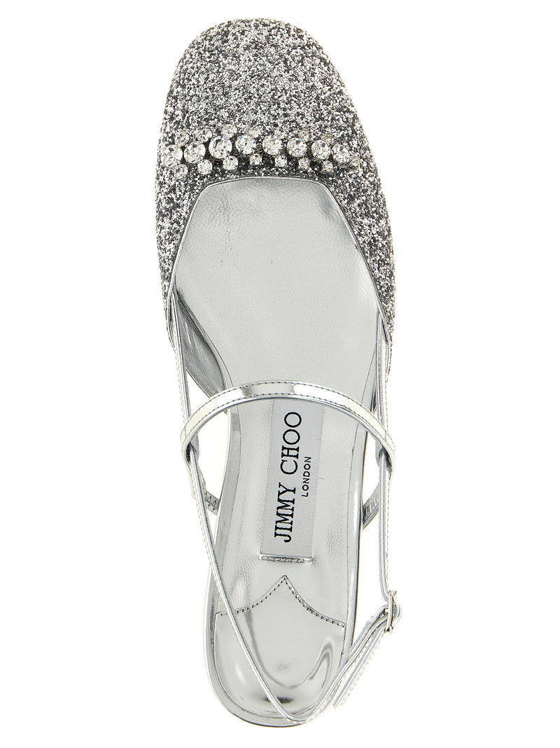 Jimmy Choo Silver Tencel Ballet Flats