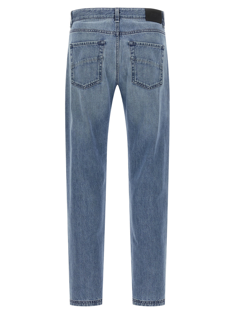 Fendi Blue Cotton Straight-Leg Jeans for Men