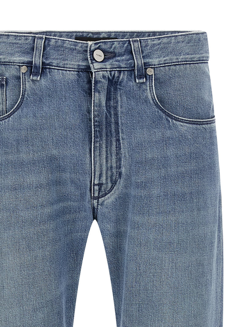 Fendi Blue Cotton Straight-Leg Jeans for Men