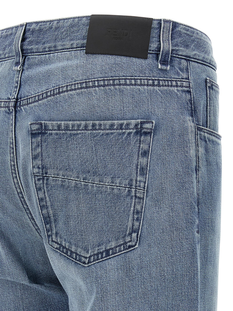 Fendi Blue Cotton Straight-Leg Jeans for Men