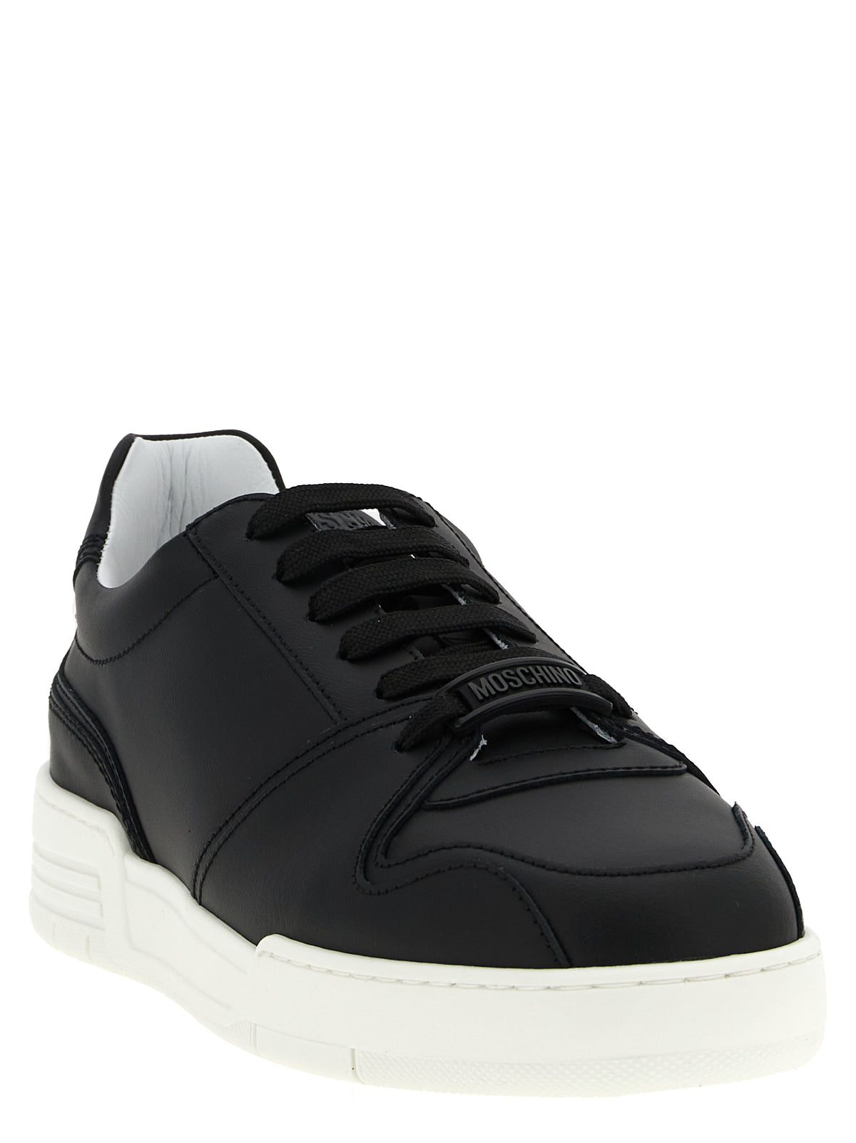 Baskets basses en cuir noir Moschino