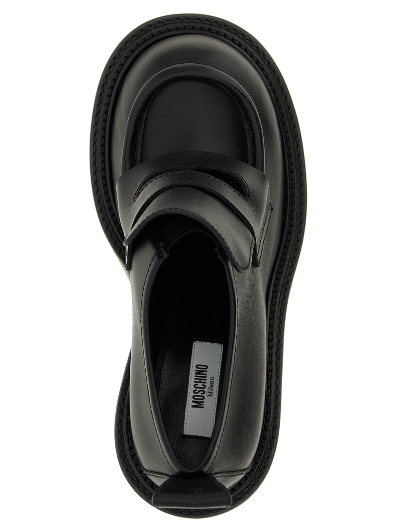 Moschino Black Leather Platform Loafers