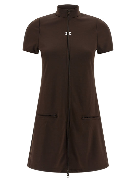 Robe courte Courrèges marron en polyester