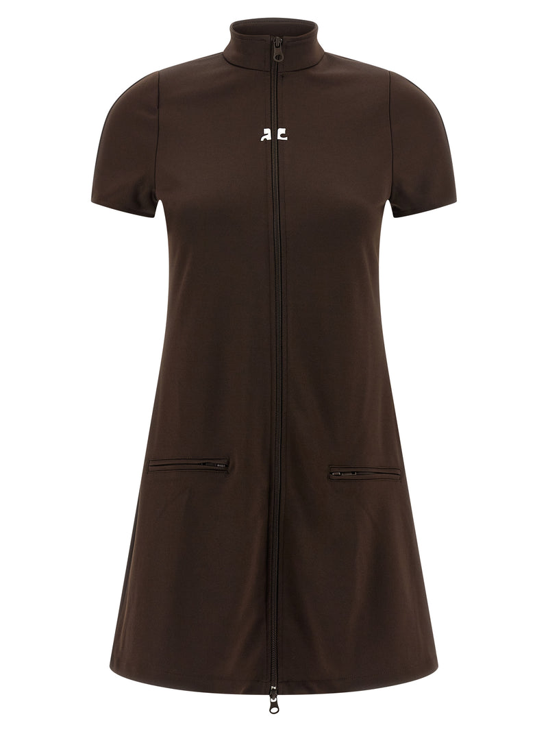 Robe courte Courrèges marron en polyester