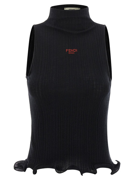 T-shirt sans manches Fendi en polyester noir