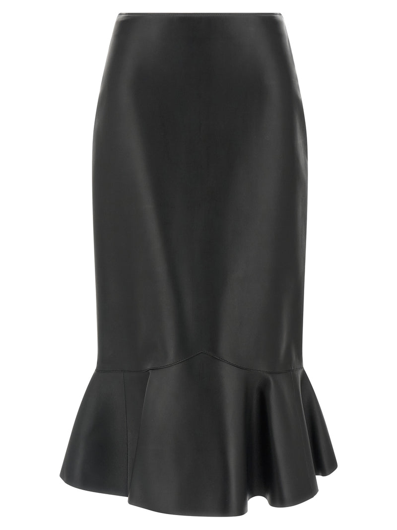 Fendi Black Lamb Leather Midi Skirt