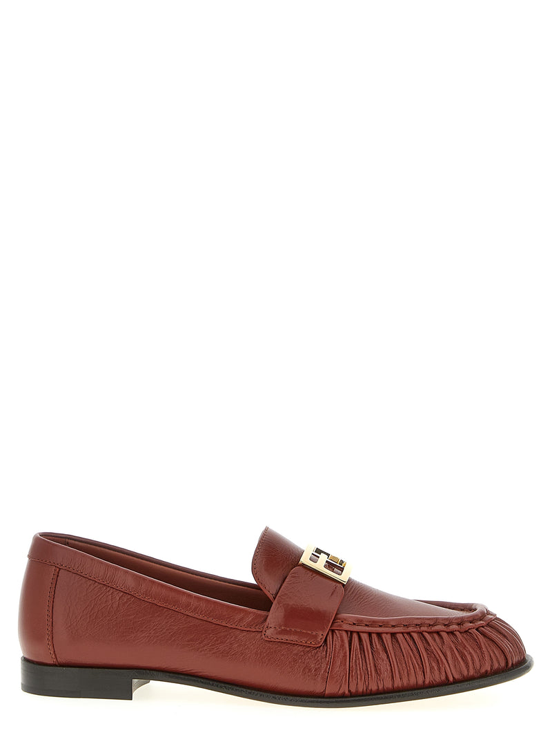 Mocassins à enfiler en cuir d'agneau marron Fendi