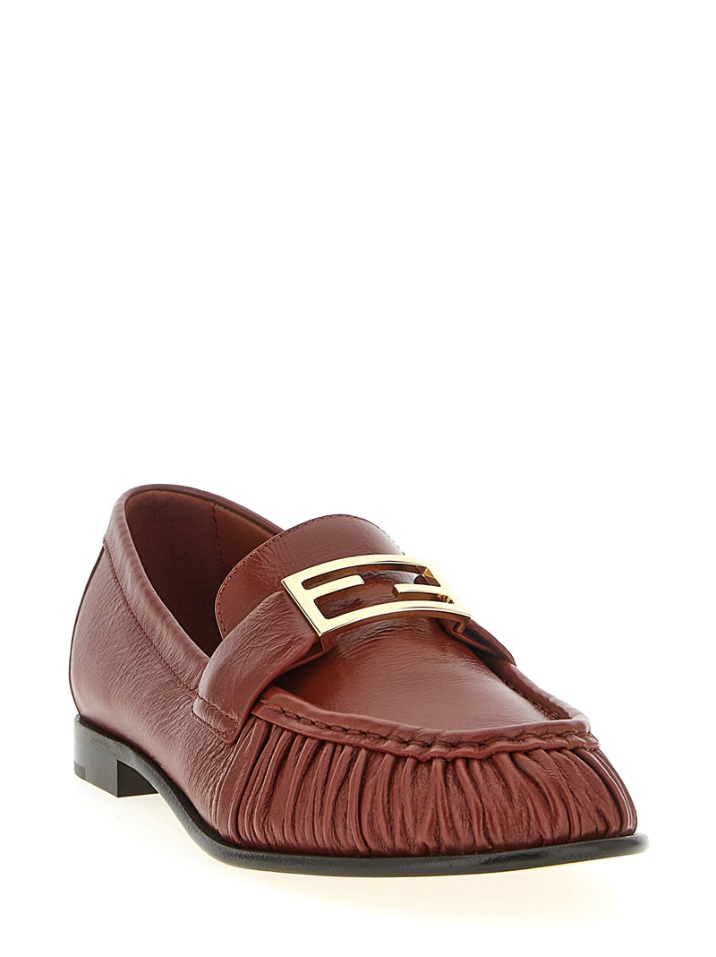 Mocassins à enfiler en cuir d'agneau marron Fendi