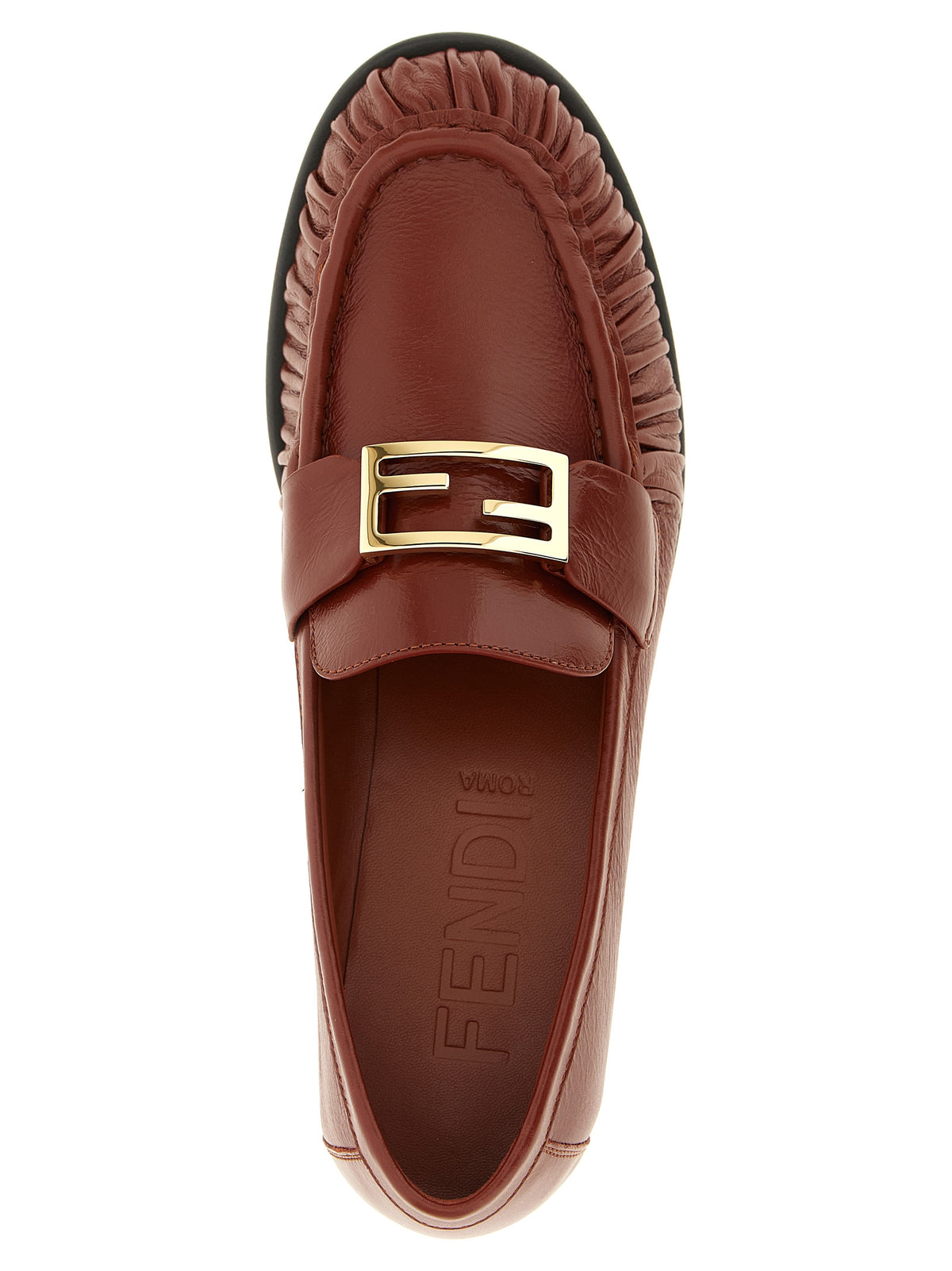 Mocassins à enfiler en cuir d'agneau marron Fendi