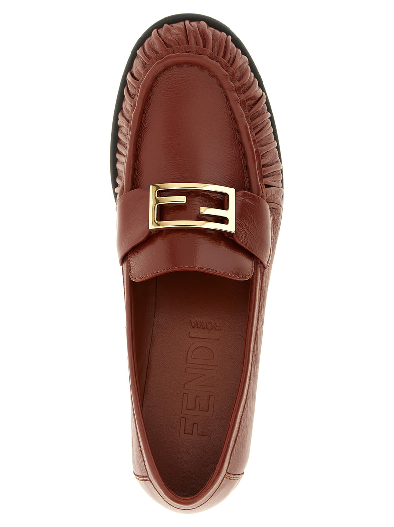 Mocassins à enfiler en cuir d'agneau marron Fendi